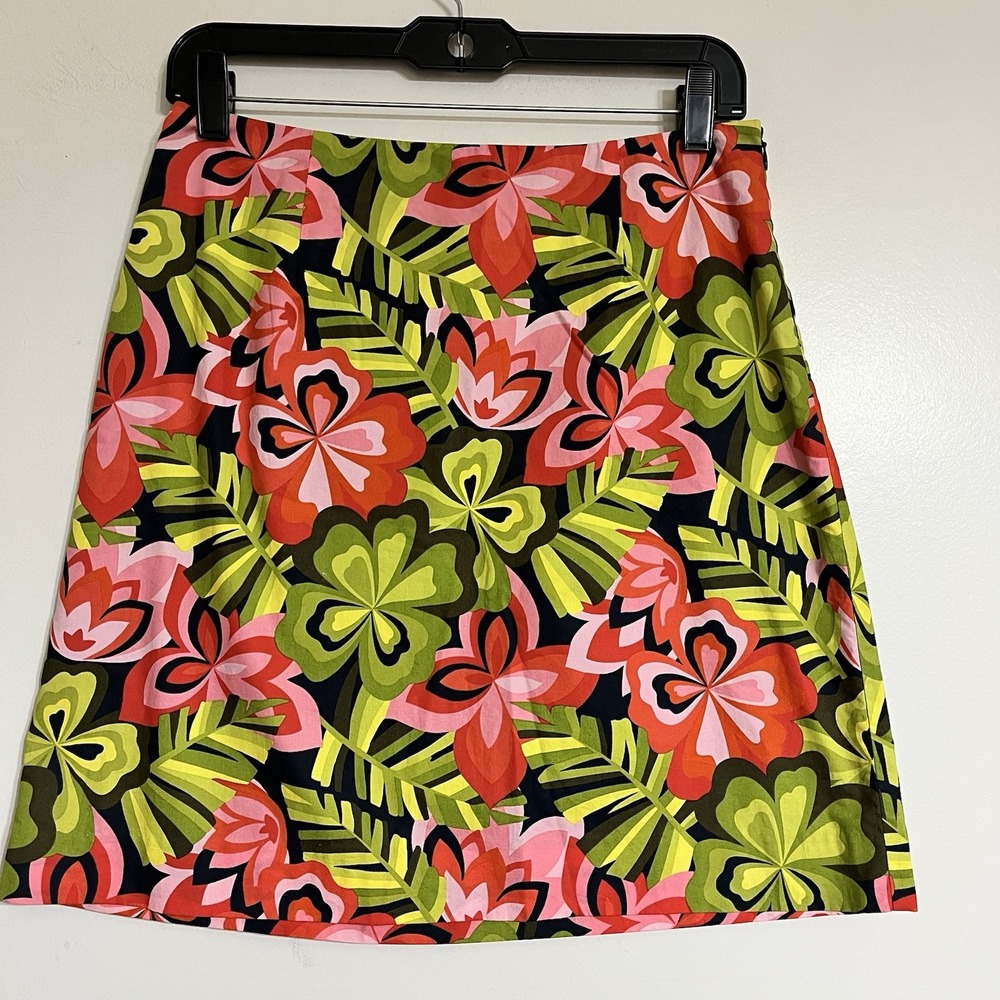 Talbots Women's Tropical Floral Cotton Mini Skirt‎ Size 6 Petite Side Zip